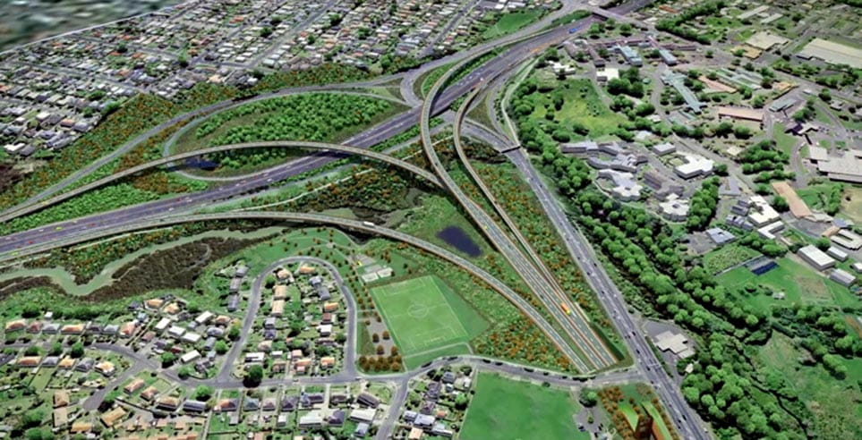 Aerial view of the SH20 Waterview Connection.