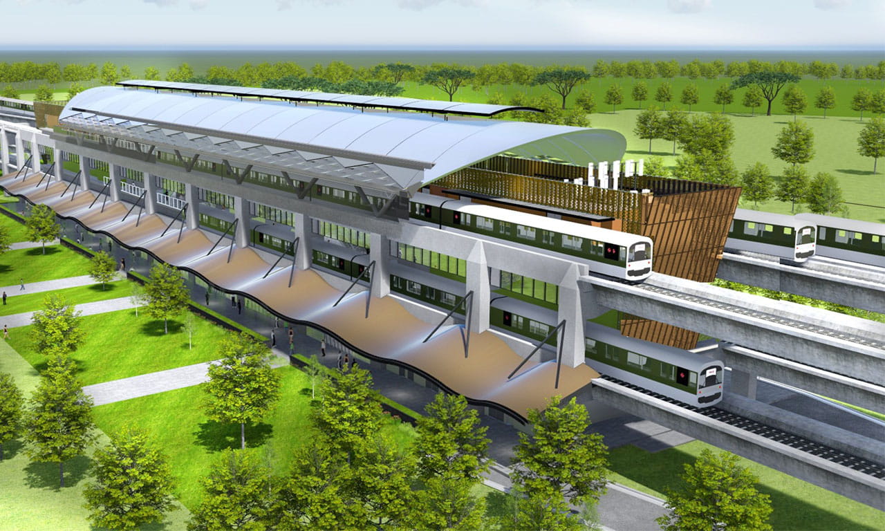 Tengah MRT station is a proposed Mass Rapid Transit (MRT) station on the Jurong Region line in Tengah, Singapore. Image courtesy of Land Transport Authority and Ong &amp; Ong.