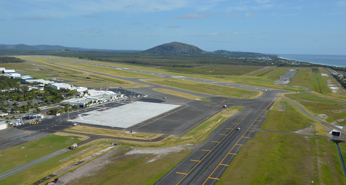 The new Sunshine Coast Airport runway opened in 2020 and is located at the northern end of the Sunshine Coast.