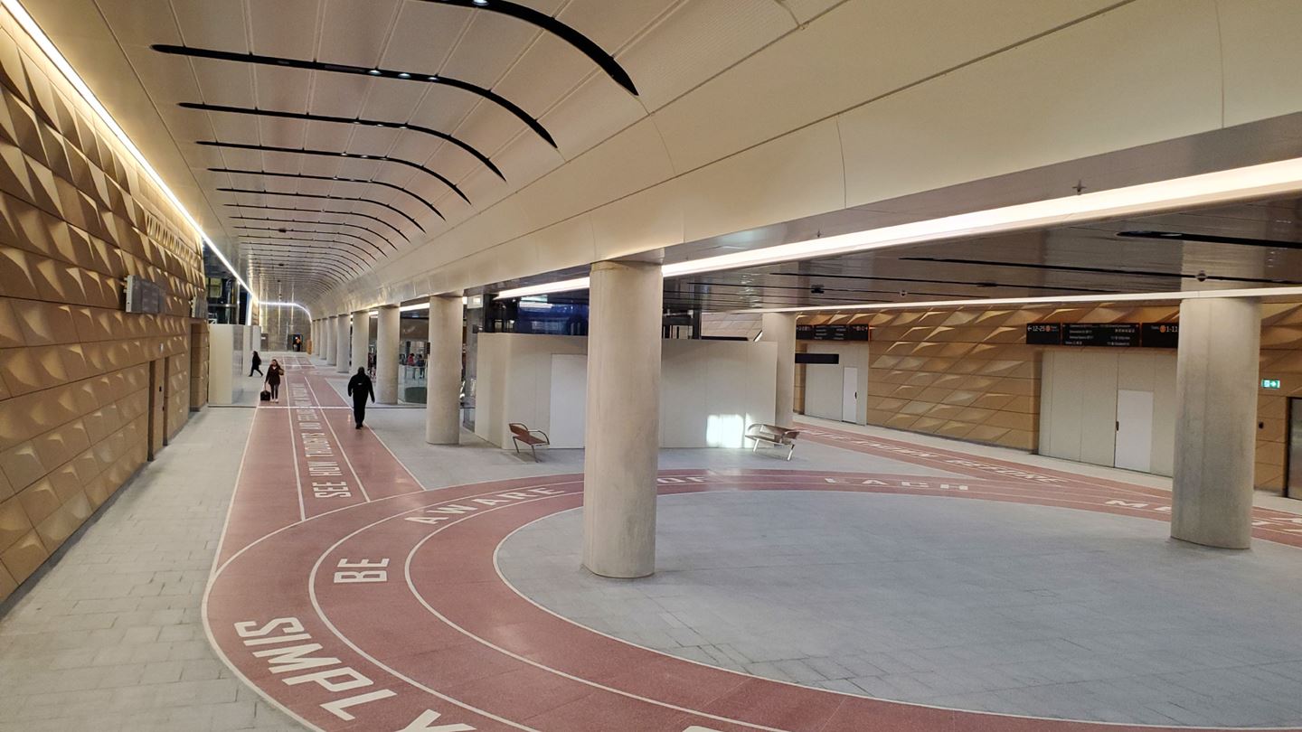 Sydney Metro Central Station's North-South concourse provides customers direct access to the metro platforms 27-metres below the surface. Image courtesy of Sydney Metro.
