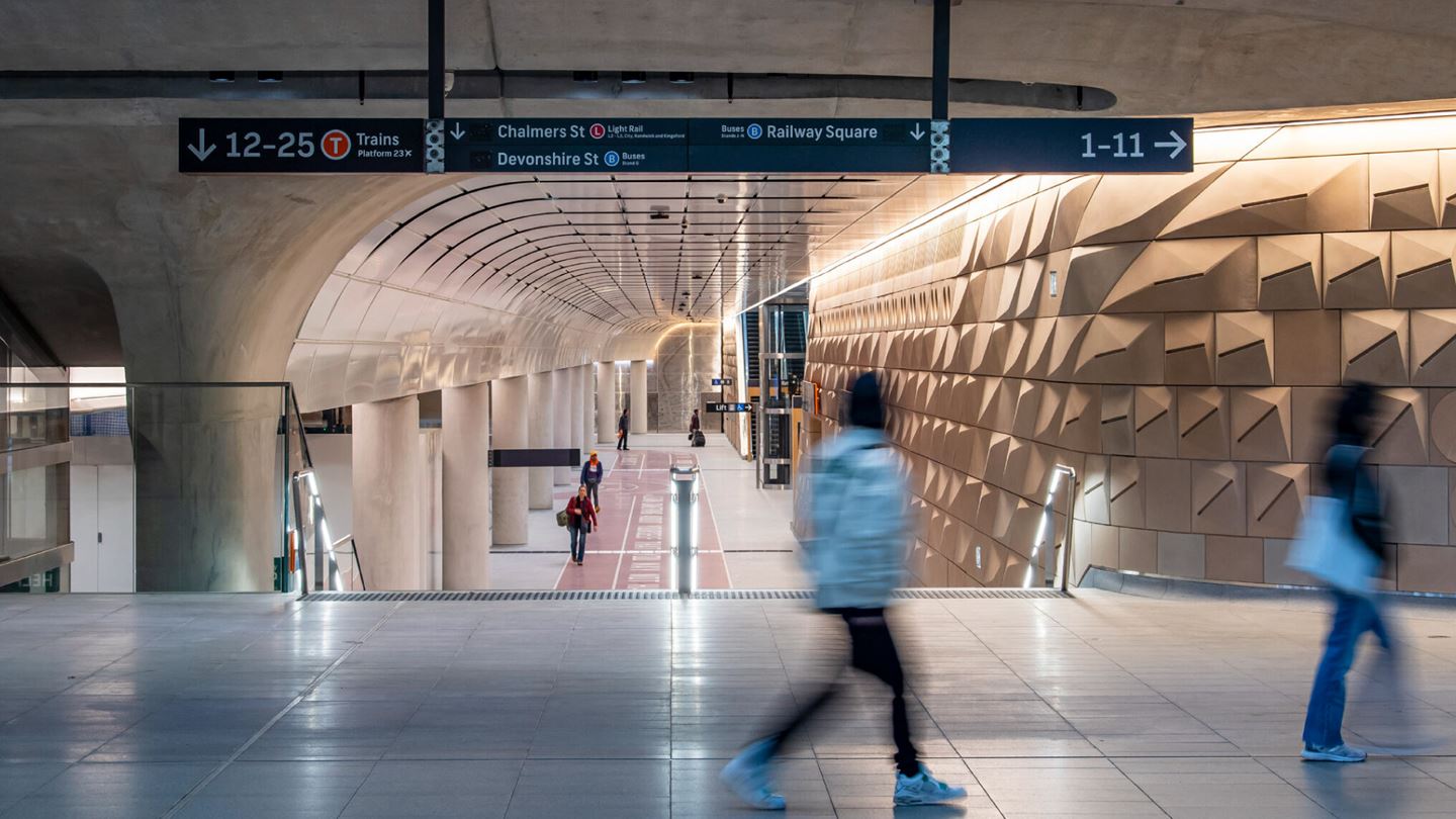 View of Central Walk at Sydney Metro Central Station. Image courtesy of Sydney Metro.