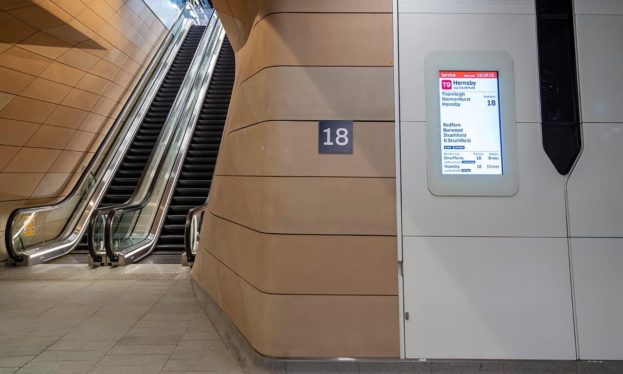 Sydney Metro Central Station Central Walk is a new 80 metre long, 19 metre wide underground concourse from a new entrance on Chalmers Street. Image courtesy of Sydney Metro.
