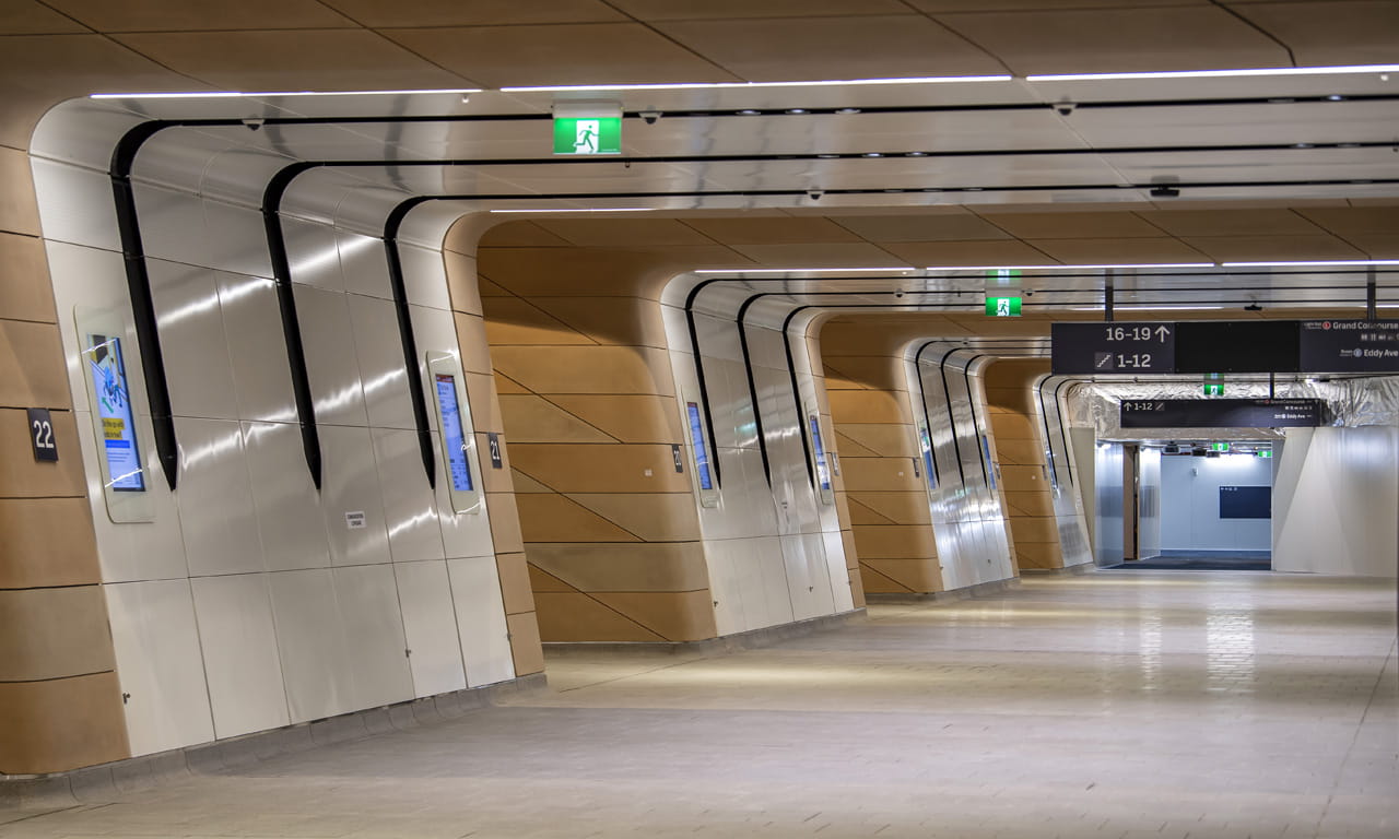 Early and enabling works for Central Station Metro started in March 2018. Central Walk and the new escalators from Platforms 12 to 23 opened in late 2022, with the new metro platforms becoming operational when the Sydney Metro City &amp; Southwest services began in August 2024. Image courtesy of Sydney Metro.