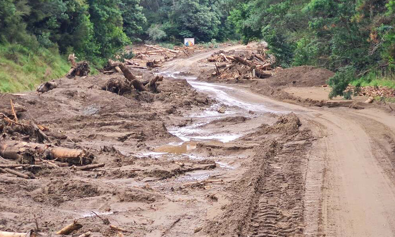 Destroyed road from Cyclone Gabrielle at Hawke’s Bay highway.