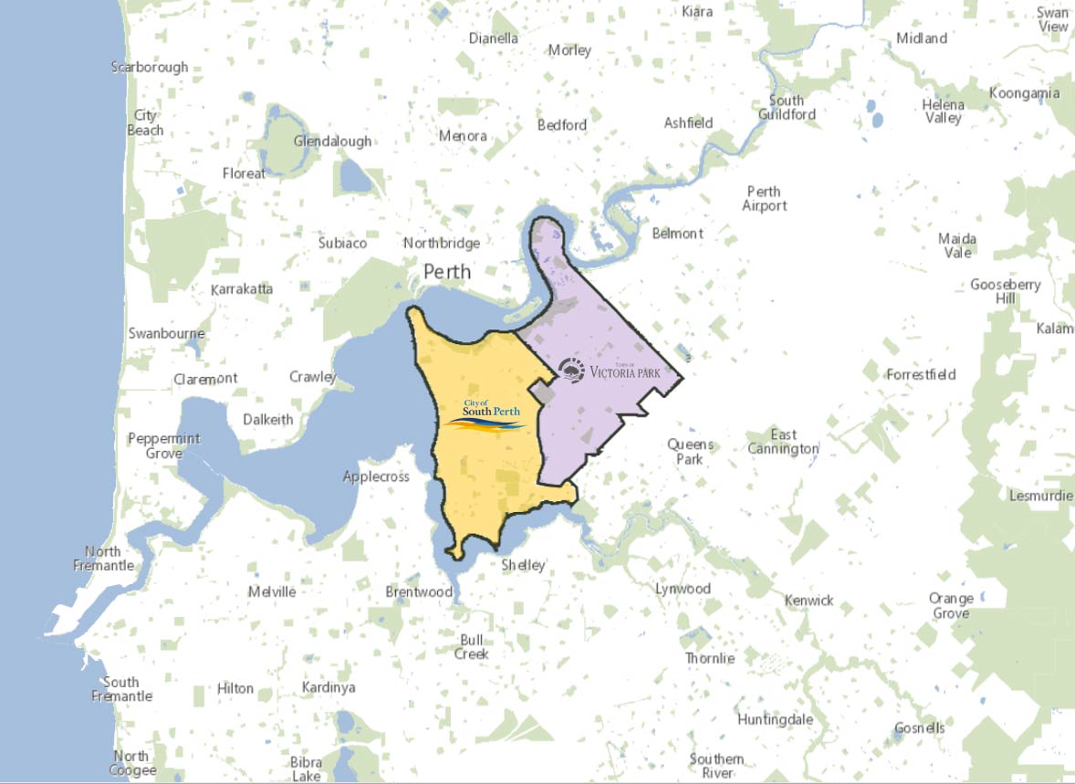 South Perth and Town of Victoria Park Bike Plan map.