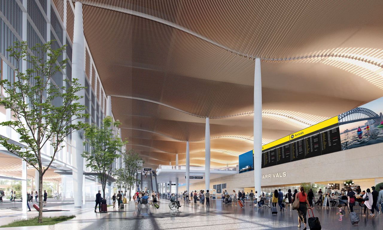 Interior view of terminal entrance. Image courtesy of Western Sydney Airport.
