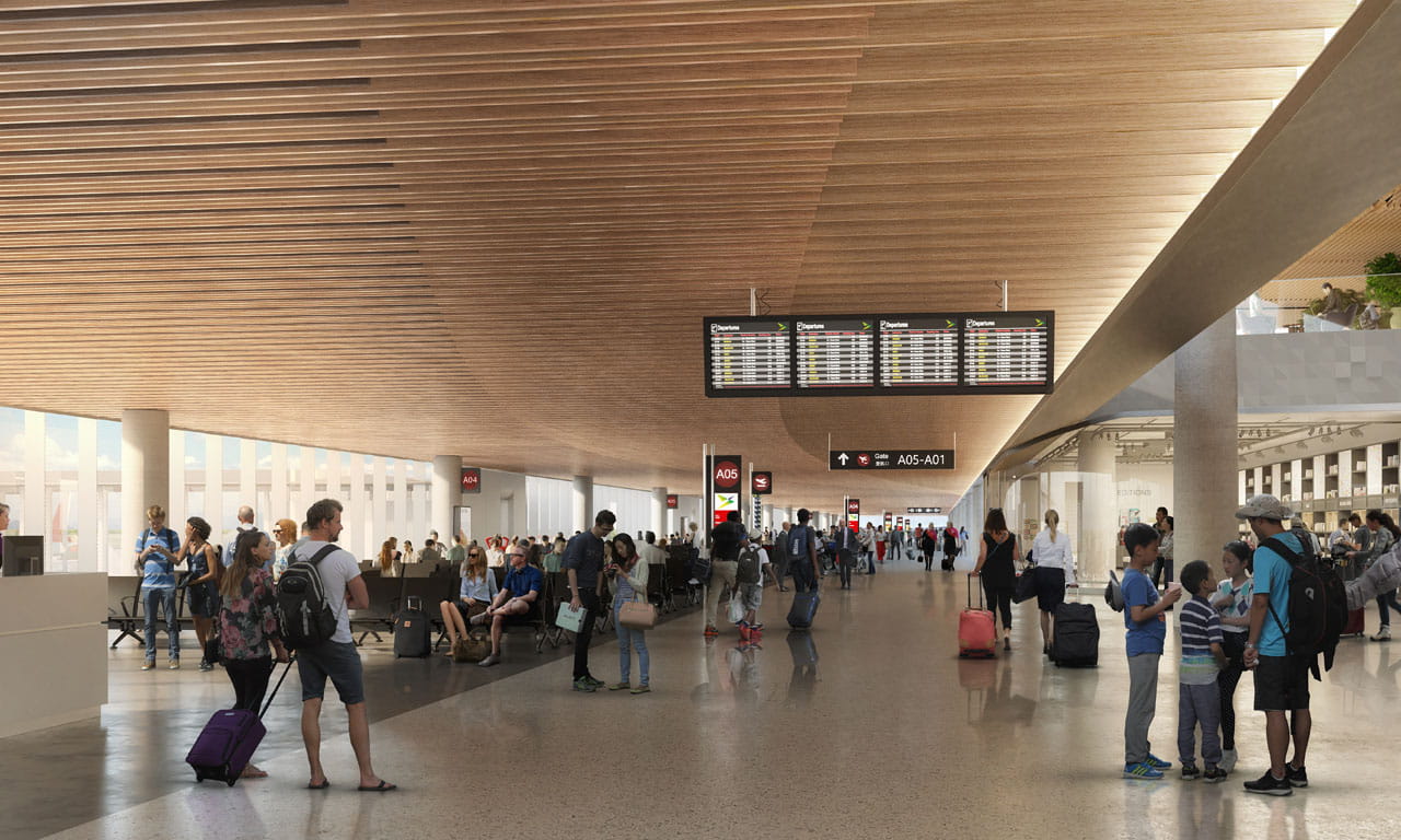 The international lobby area at the Western Sydney Airport. Image courtesy of Western Sydney Airport.