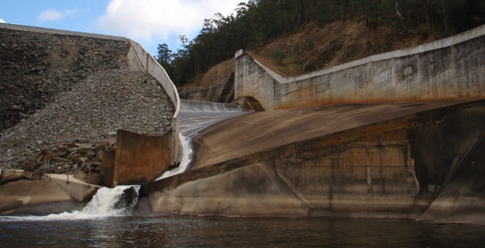 Close up of the unusual Borumba Dam spillway design.