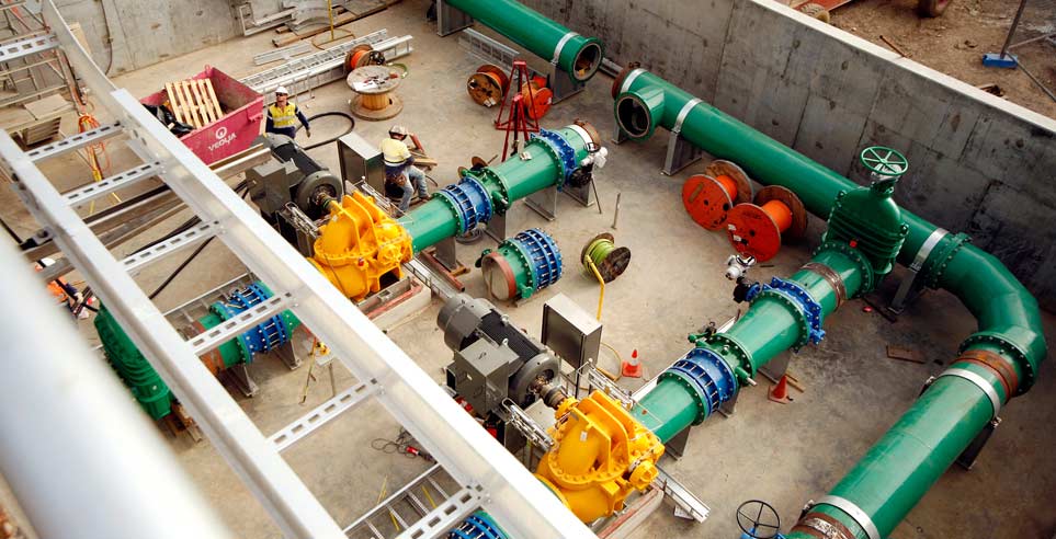 View from above of the inside of the Luggage Point Treatment Plant.