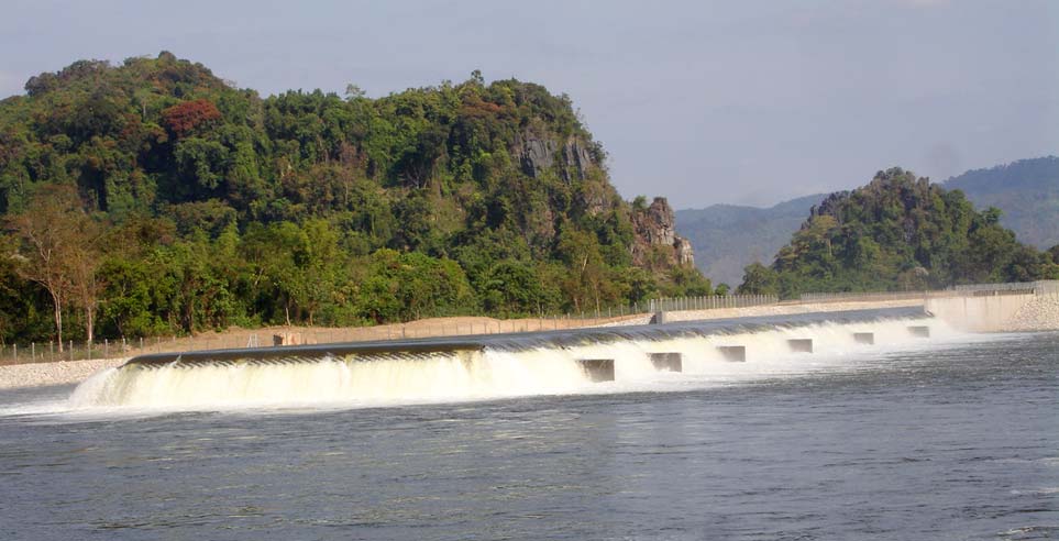 Oxy Weir structure in the distance at the Nam Theun 2  hydroelectric dam.