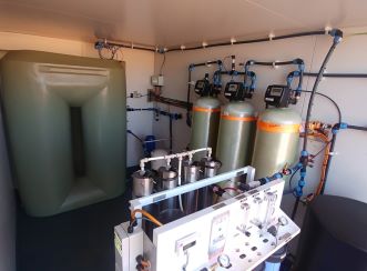 Gilghi is a self-contained, self-sufficient (off-grid), reverse osmosis water treatment plant housed within a shipping container